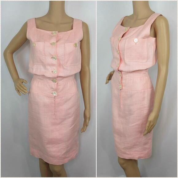 VALENTINO Vintage Linen Pink Sleeveless Blouson Dress Women’s Size 2 - Picture 6 of 14